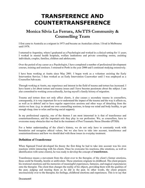 SOLUTION: Transference and countertransference explained - Studypool