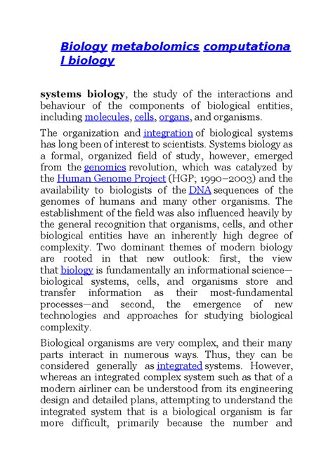 Biology metabolomics computational biology - The organization and ...
