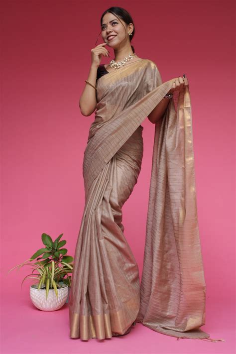 Beige Bhagalpuri Silk Resham Weaving with Sequin woven pallu Wrap in 1 ...