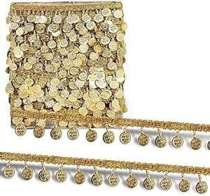 Golden Coin/sikka Hanging Latkan Fringe Gota Trim Lace Border Lace Reel ...