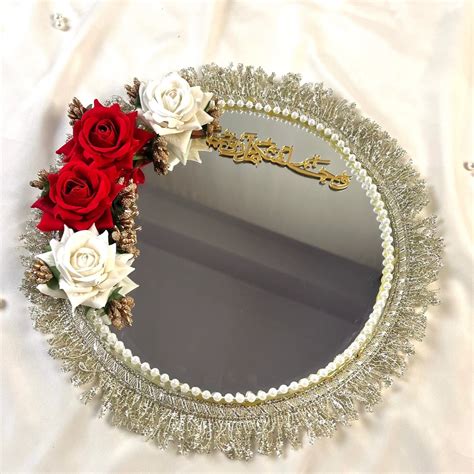 Decorative Nikah Mirror With Roses For Wedding Ceremony Size 12 Inches ...