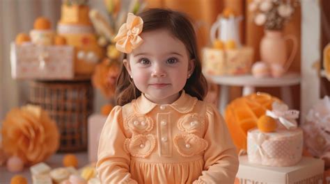 Portrait of a beautiful little girl in a yellow dress with a bow on her ...