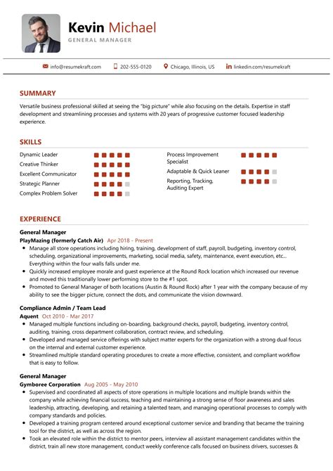 Image result for General Manager Resume Example