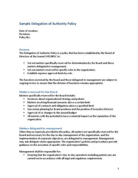 Delegation Of Authority Sample