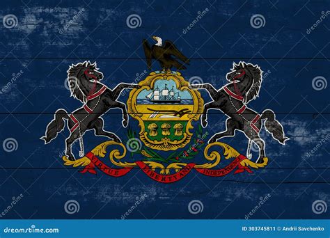 Pennsylvania State Flag on a Wooden Surface. Banner of the Grunge ...