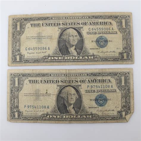 1957 A US Silver Certificate $1 Dollar Bill, 2 Pieces | Property Room