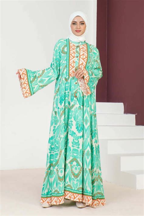 Green Hale Viscose Modest Dress | Mec Fashion