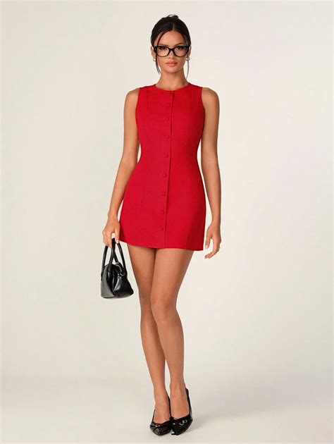 TRNVIE 1pc Women Red Christmas Business Office Mini Dress, Elegant ...