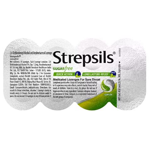 Strepsils Sugar Free Lemon Flavour Lozenges, 8 Count Price, Uses, Side ...