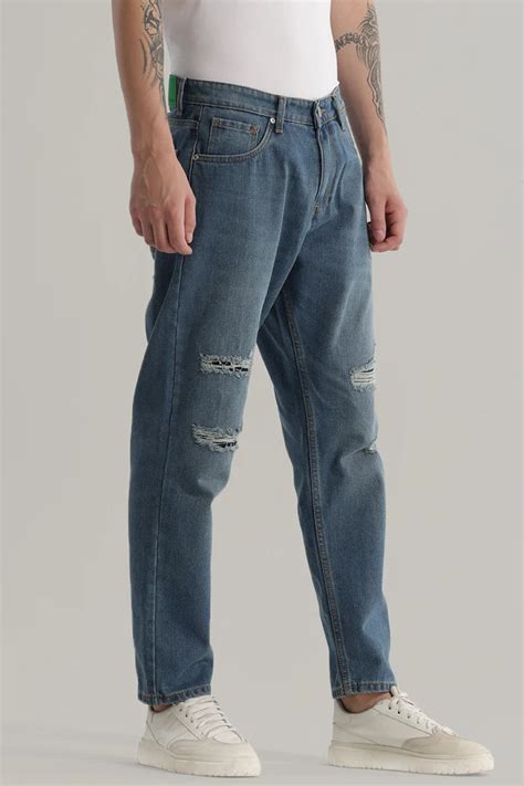 Buy Men's Boozy Spruce Blue Baggy Fit Jeans Online | SNITCH