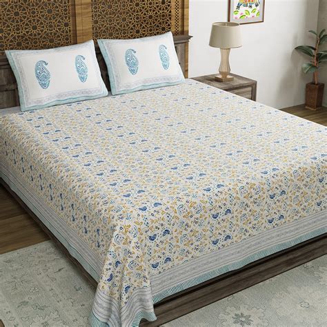 BLOCKS OF INDIA Hand Block Floral Printed 200 TC Cotton King Size ...