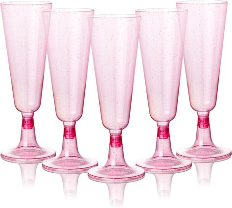 Amazon.com | MATANA 50 Glitter Pink Champagne Flutes Plastic Champagne ...