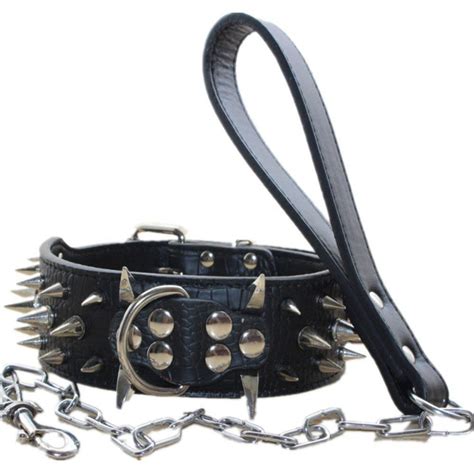 Buy Avenpets Sharp Spikes Studded Leather Dog Collar and Leash 2Pcs Set ...
