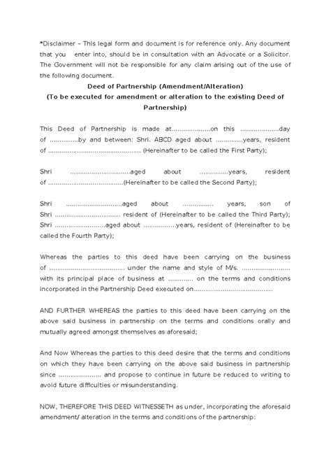 Deed of Partnership Amendment Alteration - *Disclaimer – This legal ...