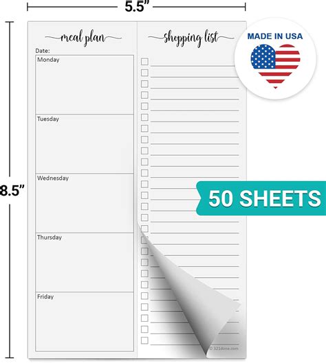 Buy 321Done Meal Planning Notepad, 5.5x8.5, Made in USA, M-F Weekly ...