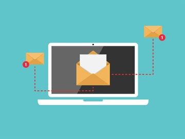 Sending and receiving email flat vector illustration of computer and ...