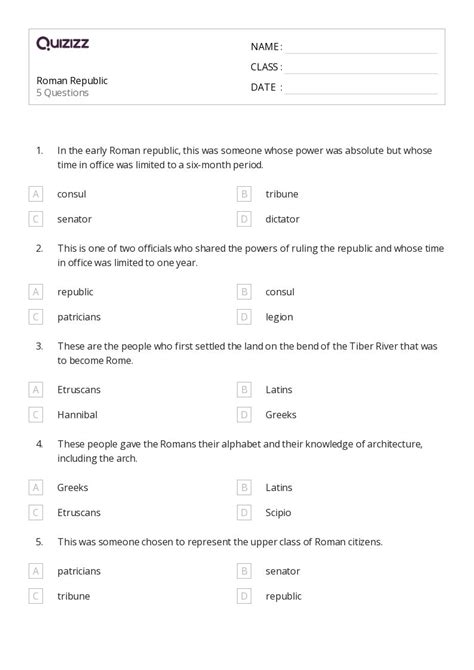 Printable the roman republic Worksheets for Class 10 | Quizizz