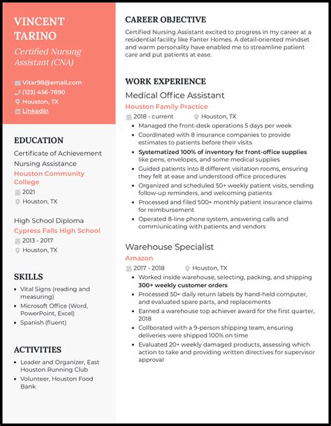 CNA Resume Sample 的图像结果