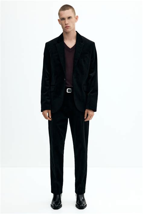 Regular Fit Velvet suit trousers - Black - Men | H&M IN