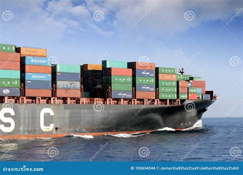 Starboard Side View of Container Ship Al Bahia in Open Waters Editorial ...