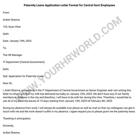 Image result for Paternity Leave Application Sample