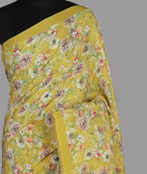Buy Yellowish Green Satin Crepe Silk Saree T473696
