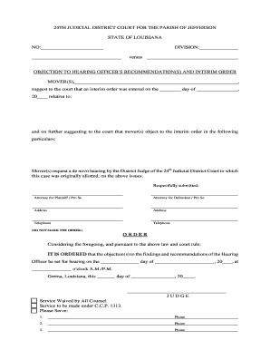 Objection to Hearing Officer's Recommendation - Blank Fillable Template ...