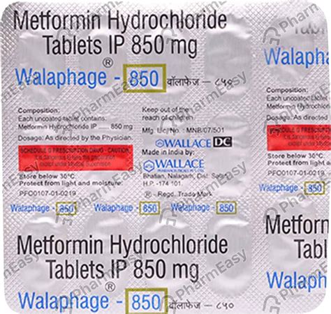 Walaphage 850 MG Tablet (15): Uses, Side Effects, Price & Dosage ...
