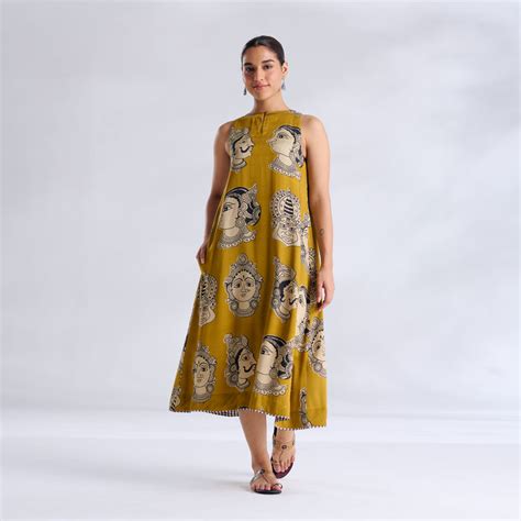 Buy Roopika Modal Satin Dress - Ochre Yellow | Rustorange