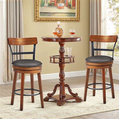 COSTWAY Bar Stools Set of 2, 360-Degree Swivel Stools with Leather ...
