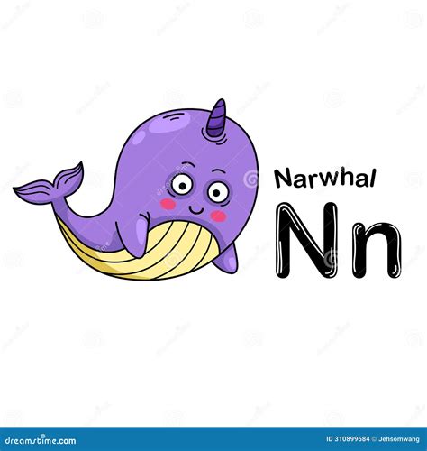 Illustration Isolated Animal Alphabet Letter N-Narwhal Stock Vector ...