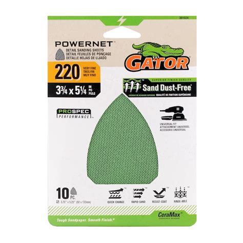 Gator PowerNet 10-Piece Ceramic Alumina 220-Grit Detail Sandpaper ...