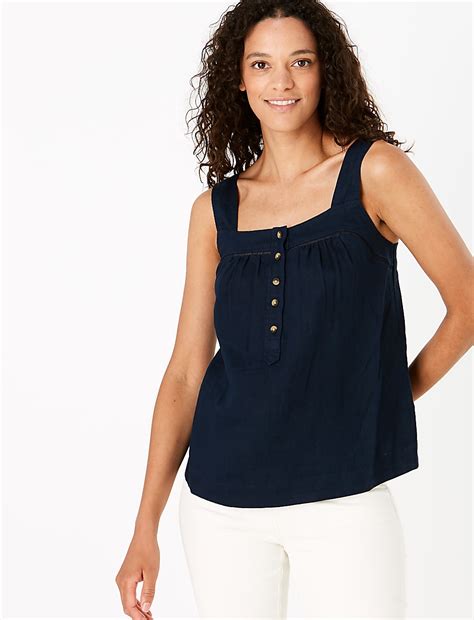 Buy Pure Linen Square Neck Camisole Top at Marks & Spencer