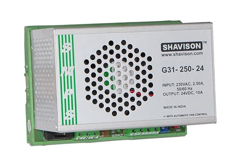 Shavison SMPS G31-250-24, I/P : 230VAC, O/P : 24V, 10A, DIN Rail Mount ...