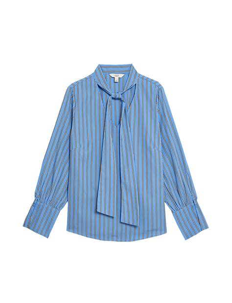 Buy Pure Cotton Striped Tie Neck Shirt at Marks & Spencer