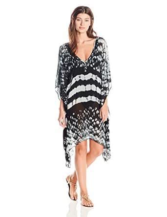 Buy Amita Naithani Women's Hand Tie Dye Caftan Cover up, Black, Large ...