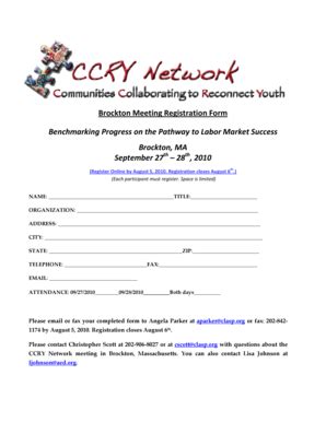 Fillable Online clasp Brockton Meeting Registration Form Benchmarking ...