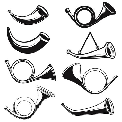 Grande conjunto de ilustrações de chifres de caça Elemento de design ...