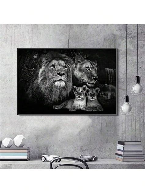 1pc Artistic Lion Family Canvas Posters, Frameless Modern Classic Wall ...