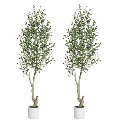 Ataucjin Faux Olive Tree 5ft,Tall Faux Olive Tree with White Planter and Green Fake Moss,Olive ...