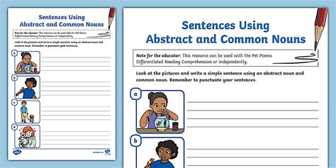 Sentences Using Abstract and Common Nouns: Activity Sheet 2