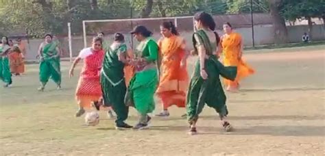 Women In Gwalior Seen Playing Football In Saree