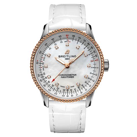 Shop Breitling Navitimer Silver & Rose Gold Dial Women 35mm