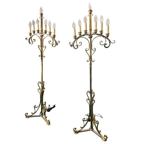 Vintage Pair of Brass and Chrome Candelabra Floor Lamps, circa 1950s at ...