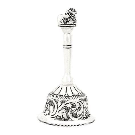 925 Oxidised Silver Bell With Cow For Pooja - Silver Palace