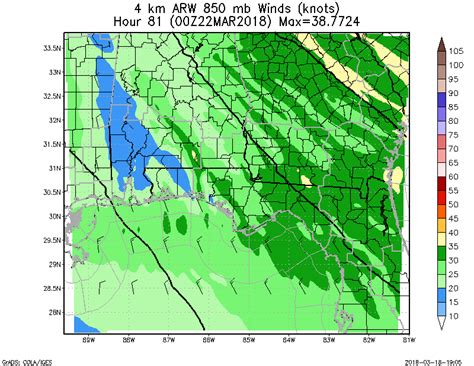 WRF ARW 4KM 850mb Winds