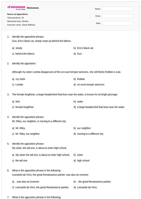 50+ Appositives worksheets for Class 10 on Wayground | Free & Printable
