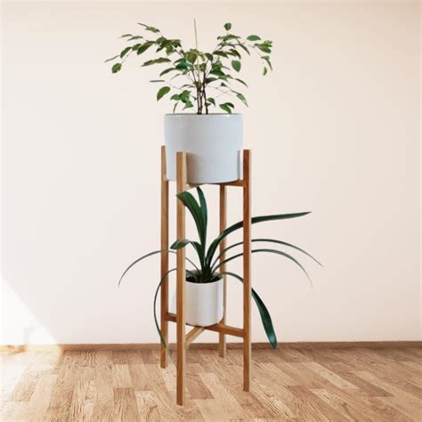 NUMBERDAAR CRAFT'S WOODEN MID CENTURY LONG POT STAND/FOLDABLE TALL ...