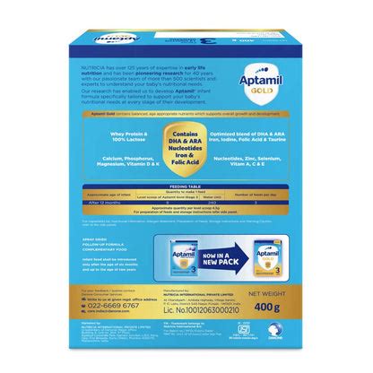Aptamil Gold Stage 3 Follow Up Formula Refill Pack, 400gm : ClickOnCare.com