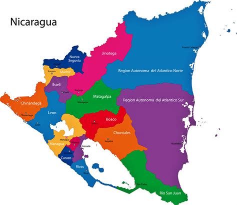 Nicaragua Map of Regions and Provinces - OrangeSmile.com